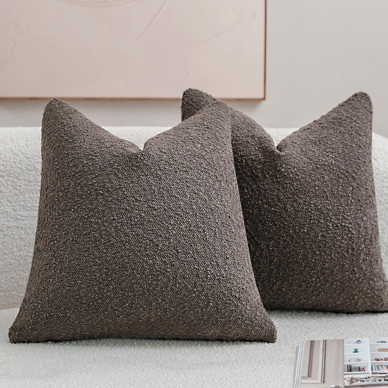 CCJR Textured Boucle Decorative Pillow Covers 20x20 Cocoa Brown for Bed
