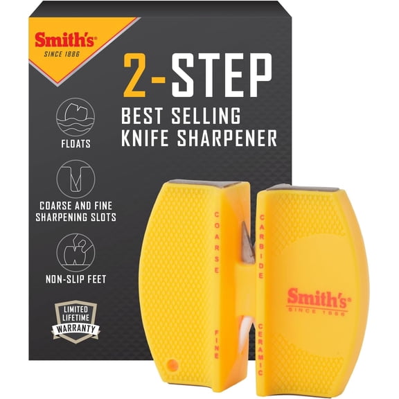 CCKS 2-Step Knife Sharpener - Yellow Preset Coarse & Fine Slots Outdoor Handheld Fishing, Hunting, Fillet, Pocket Knives Compact Plastic Portable Keychain Tool