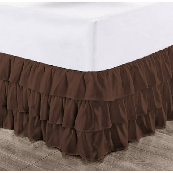 CCNY 10" Inch Drop Multi Ruffled Bed Skirt Short King Size 100% Microfiber Made Chocolate Color