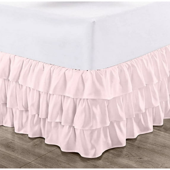 CCNY 10" Inch Drop Multi Ruffled Bed Skirt Short King Size 100% Microfiber Made Pink Color