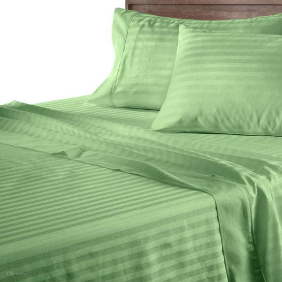 CCNY 100% Egyptian Cotton 400 TC Sheet Set 4 Pc Sheet Set 1 Fitted Sheet, 1 Flat Sheet & 2 Pillowcases 15 Inch Deep Pocket (Full-Moss Stripe)