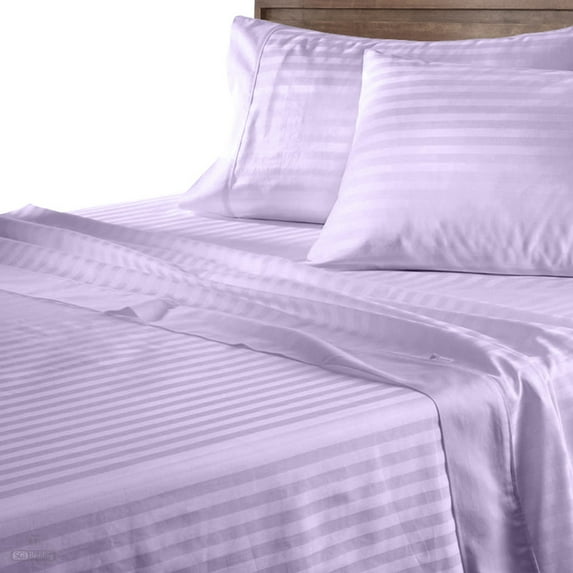 CCNY 100% Egyptian Cotton 400 TC Sheet Set 4 Pc Sheet Set 1 Fitted Sheet, 1 Flat Sheet & 2 Pillowcases 18 Inch Deep Pocket (Full XL-Lilac Stripe)