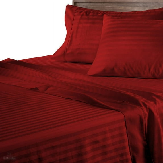 CCNY 100% Egyptian Cotton 400 TC Sheet Set 4 Pc Sheet Set 1 Fitted Sheet, 1 Flat Sheet & 2 Pillowcases 18 Inch Deep Pocket (RV King-Burgundy Stripe)