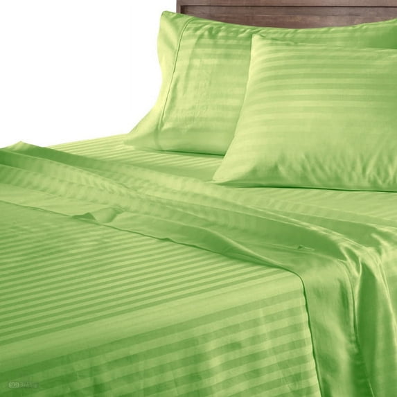CCNY 100% Egyptian Cotton 400 TC Sheet Set 4 Pc Sheet Set 1 Fitted Sheet, 1 Flat Sheet & 2 Pillowcases 18 Inch Deep Pocket (Twin-Sage Stripe)