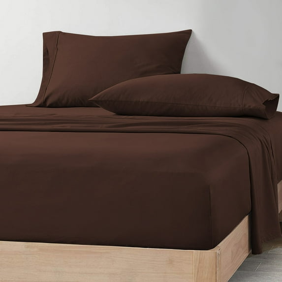 CCNY 100% Microfiber Bed Sheets, Luxurious Soft 4Pc Sheet Set - 1 Fitted Sheet, 1 Flat Sheet & 2 Pillowcases 15 Inch Deep Pocket (Full XL-Chocolate Solid)
