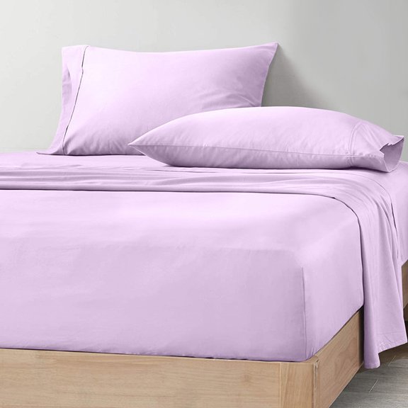 CCNY 100% Microfiber Bed Sheets, Luxurious Soft 4Pc Sheet Set - 1 Fitted Sheet, 1 Flat Sheet & 2 Pillowcases 21 Inch Deep Pocket (Full XL-Lilac Solid)