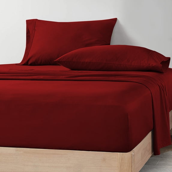 CCNY 100% Microfiber Bed Sheets, Luxurious Soft 5Pc Sheet Set - 2 Fitted Sheet, 1 Flat Sheet & 2 Pillowcases 18 Inch Deep Pocket (Split Queen-Burgundy Solid)