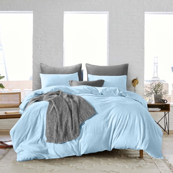 CCNY 100% Microfiber Duvet Cover with 2 Matching Pillowcases King/Cal King Size Solid Pattern, Zipper Closure, Corner Ties (Light Blue)