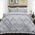 thumbnail image 1 of CCNY 100% Microfiber Duvet Cover with 2 Matching Pillowcases Oversized King Size Diamond Ruffle Pattern, Zipper Closure, Corner Ties (Light Grey), 1 of 7