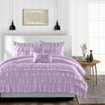 thumbnail image 1 of CCNY 100% Microfiber Duvet Cover with 2 Matching Pillowcases Oversized King Size Multi Ruffle Pattern, Zipper Closure, Corner Ties (Lilac), 1 of 7