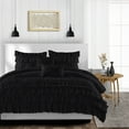 thumbnail image 1 of CCNY 100% Microfiber Duvet Cover with 2 Matching Pillowcases Oversized Queen Size Multi Ruffle Pattern, Zipper Closure, Corner Ties (Black), 1 of 7