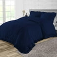 thumbnail image 1 of CCNY 100% Microfiber Duvet Cover with 2 Matching Pillowcases Oversized Queen Size Trimmed Ruffle Pattern, Zipper Closure, Corner Ties (Navy Blue), 1 of 7