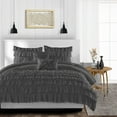 thumbnail image 1 of CCNY 100% Microfiber Duvet Cover with 2 Matching Pillowcases Super King Plus Size Multi Ruffle Pattern, Zipper Closure, Corner Ties (Dark Grey), 1 of 7