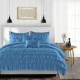 thumbnail image 1 of CCNY 100% Microfiber Duvet Cover with 2 Matching Pillowcases Super King Plus Size Multi Ruffle Pattern, Zipper Closure, Corner Ties (Mediterran Blue), 1 of 7