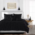 thumbnail image 1 of CCNY 100% Microfiber Duvet Cover with 2 Matching Pillowcases Twin/Twin XL Size Multi Ruffle Pattern, Zipper Closure, Corner Ties (Black), 1 of 7