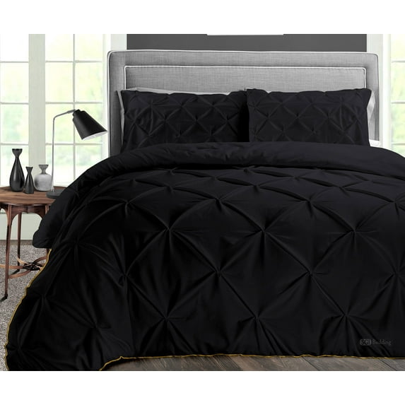 CCNY 100% Microfiber Made Comforter with 2 Pillow Cases Size- California King Black Pinch Pattern Quilte Case