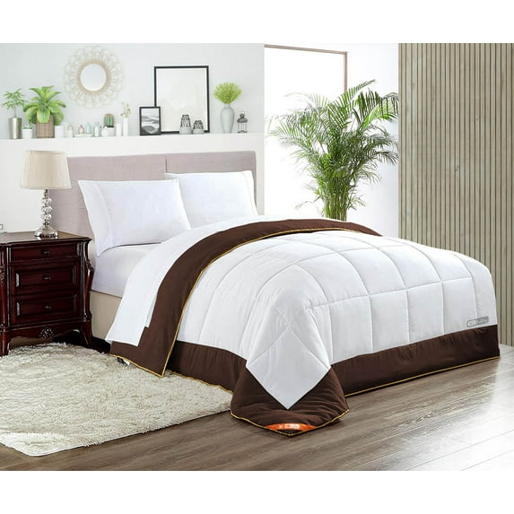 CCNY 100% Microfiber Made Comforter with 2 Pillow Cases Size- Full Chocolate Tow Tone Pattern Quilte Case