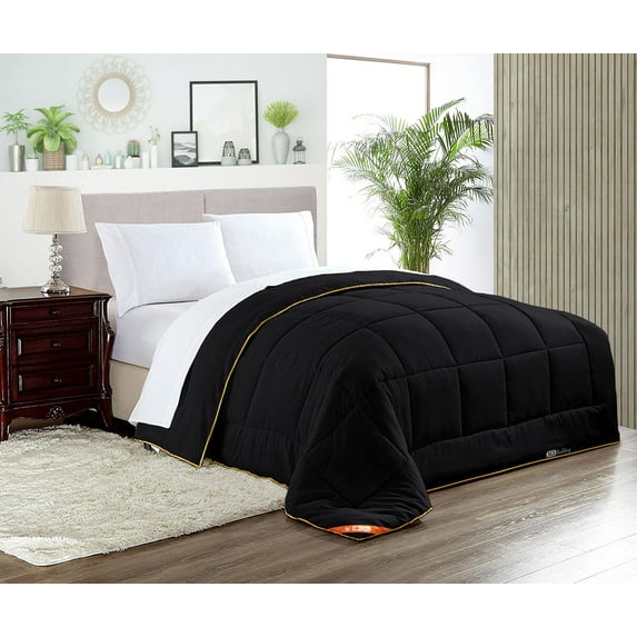 CCNY 100% Microfiber Made Comforter with 2 Pillow Cases Size- SKP Plus Black Solid Pattern Quilte Case