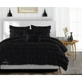 thumbnail image 1 of CCNY 100% Microfiber Made Comforter with 2 Pillow Cases Size- Super King Plus Black Multi Ruffle Pattern Quilte Case, 1 of 5