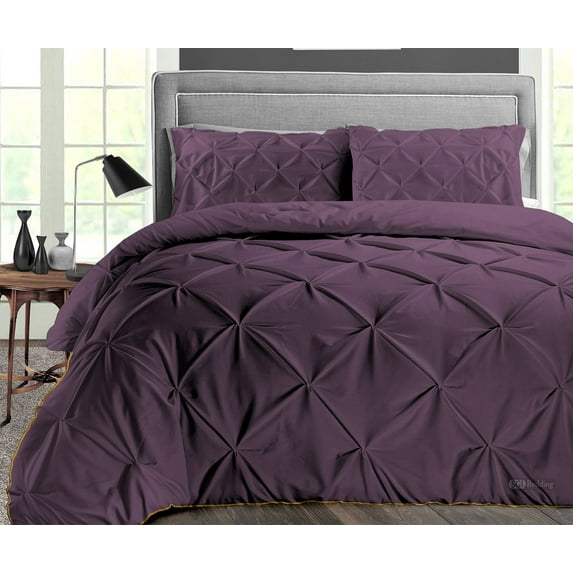 CCNY 100% Microfiber Made Comforter with 2 Pillow Cases Size- Super King Plus Plum Pinch Pattern Quilte Case