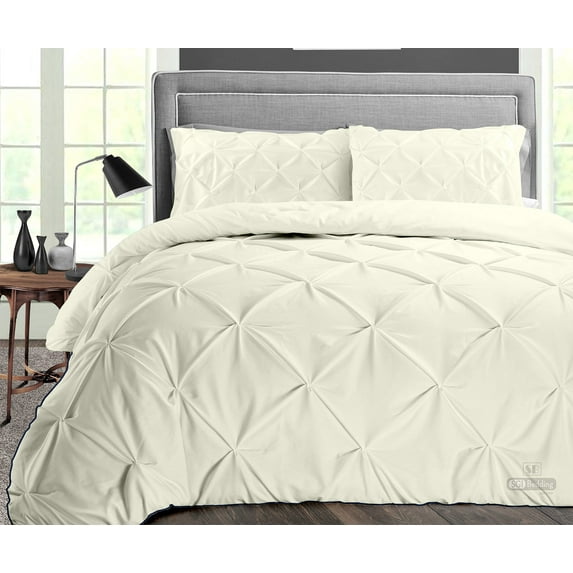 CCNY 100% Microfiber Made Comforter with 2 Pillow Cases Size- Twin Ivory Pinch Pattern Quilte Case