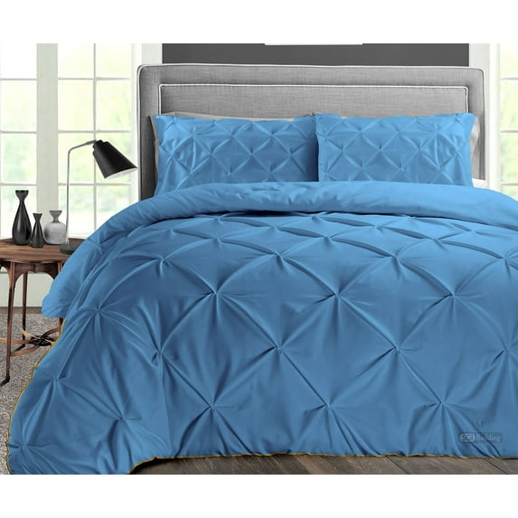 CCNY 100% Microfiber Made Comforter with 2 Pillow Cases Size- Twin XL Mediterranean Blue Pinch Pattern Quilte Case