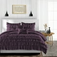 thumbnail image 1 of CCNY 1000 TC 100% Egyptian Cotton Duvet Cover with 2 Matching Pillowcases Oversized Queen Size Multi Ruffle Pattern, Zipper Closure, Corner Ties (PLum), 1 of 7