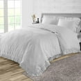 thumbnail image 1 of CCNY 1000 TC 100% Egyptian Cotton Duvet Cover with 2 Matching Pillowcases Oversized Queen Size Trimmed Ruffle Pattern, Zipper Closure, Corner Ties (Light Grey), 1 of 7