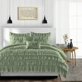 thumbnail image 1 of CCNY 1000 TC 100% Egyptian Cotton Duvet Cover with 2 Matching Pillowcases Super King PlusPlus Size Multi Ruffle Pattern, Zipper Closure, Corner Ties (Moss), 1 of 7