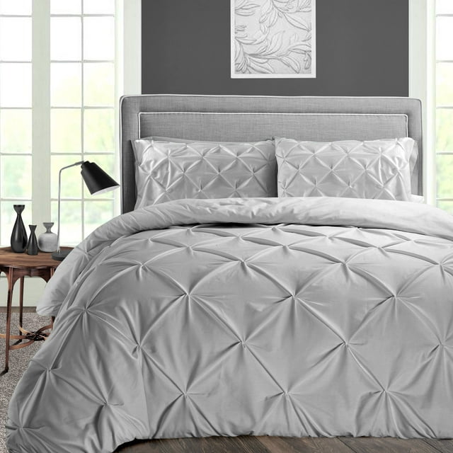 CCNY 1000 TC 100% Egyptian Cotton Duvet Cover with 2 Matching Pillowcases Alaskan King Size Pinch Pattern, Zipper Closure, Corner Ties (Light Grey)