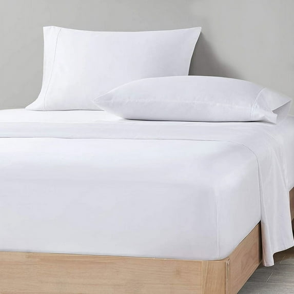 CCNY 1000 TC Egyptian Cotton Bed Sheets, 4Pc Sheet Set - 1 Fitted Sheet, 1 Flat Sheet & 2 Pillowcases 21 Inch Deep Pocket (Olympic Queen-White )