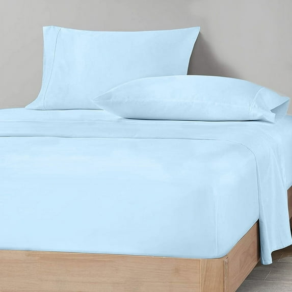 CCNY 1000 TC Egyptian Cotton Bed Sheets, 4Pc Sheet Set - 1 Fitted Sheet, 1 Flat Sheet & 2 Pillowcases 21 Inch Deep Pocket (California King-Light Blue )