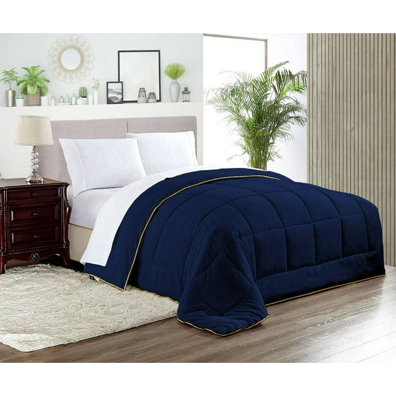 CCNY 1000 TC Egyptian Cotton Comforter with 2 Matching Pillowcases Size- SKP Plus Navy Blue Solid Pattern Breathable Quilted Case