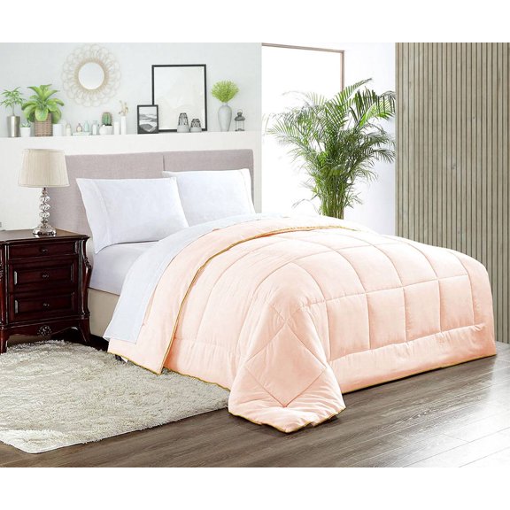 CCNY 1000 TC Egyptian Cotton Comforter with 2 Matching Pillowcases Size- SKP Plus Peach Solid Pattern Breathable Quilted Case