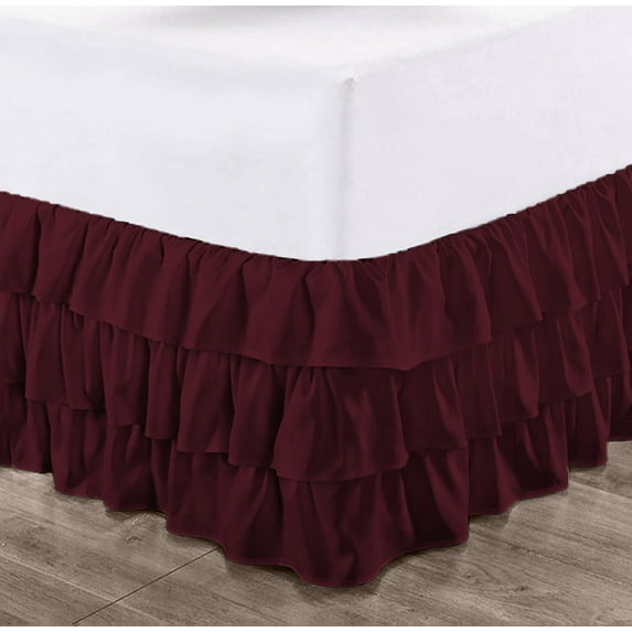 CCNY 11" Inch Drop Multi Ruffled Bed Skirt California King Size 100% Microfiber Made Wine Color