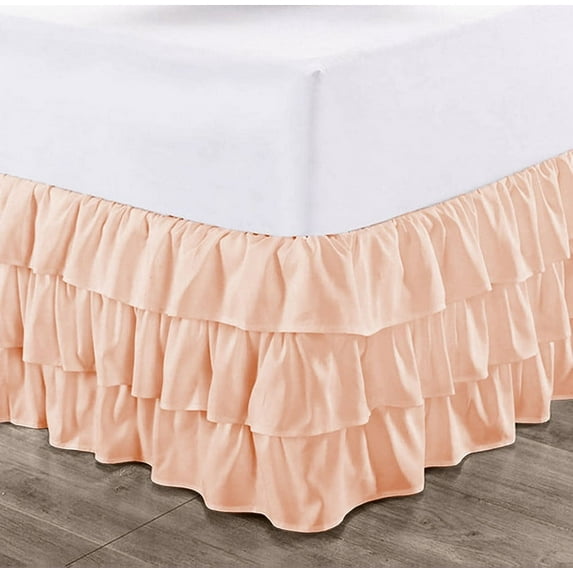 CCNY 11" Inch Drop Multi Ruffled Bed Skirt Full Size 100% Microfiber Made Peach Color