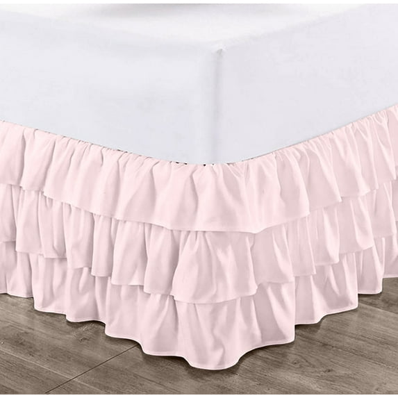 CCNY 11" Inch Drop Multi Ruffled Bed Skirt Olympic Queen Size 100% Microfiber Made Pink Color