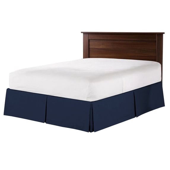 CCNY 11" Inch Drop Pleated Bed Skirt Short Queen Size 100% Microfiber Made Navy Blue with Split Corners