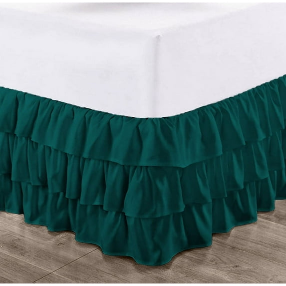 CCNY 12" Inch Drop Multi Ruffled Bed Skirt King Size 100% Microfiber Made Teal Color