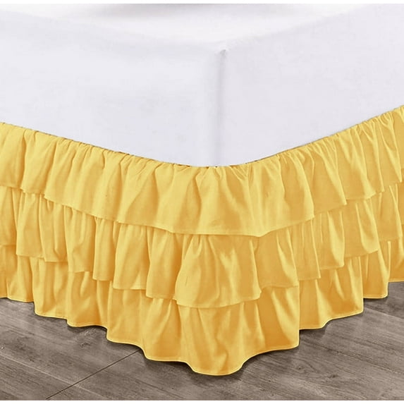 CCNY 12" Inch Drop Multi Ruffled Bed Skirt Olympic Queen Size 100% Microfiber Made Golden Color