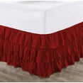 thumbnail image 1 of CCNY 12" Inch Drop Multi Ruffled Bed Skirt Short Queen Size 100% Microfiber Made Burgundy Color, 1 of 6