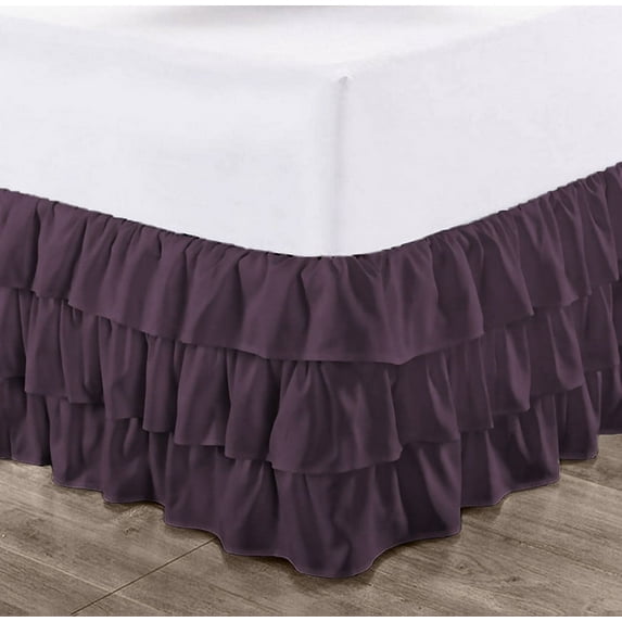 CCNY 12" Inch Drop Multi Ruffled Bed Skirt Twin XL Size 100% Microfiber Made Plum Color