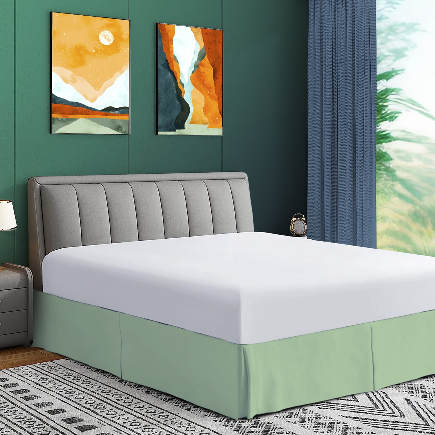 CCNY 12" Inch Drop Pleated Bed Skirt Full Size 100 Microfiber Made Moss with Split Corners