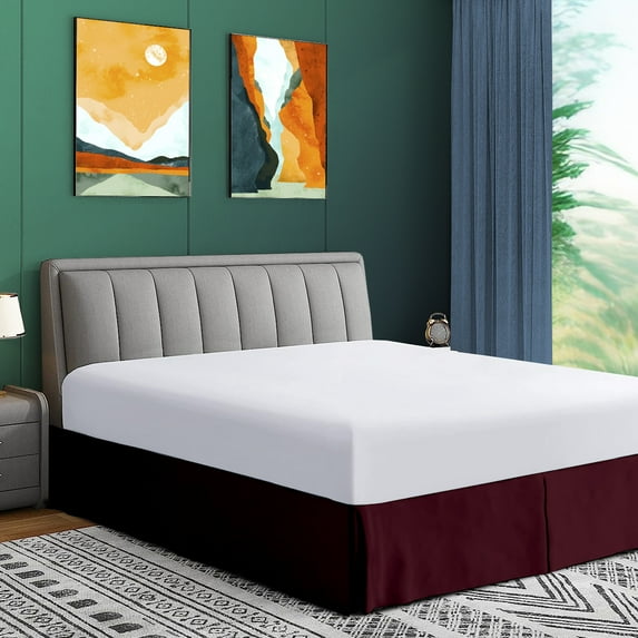 CCNY 12" Inch Drop Pleated Bed Skirt Full Size 100% Microfiber Made Wine with Split Corners Bedskirts