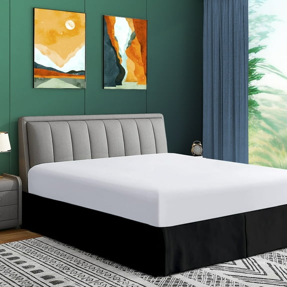 CCNY 12" Inch Drop Pleated Bed Skirt King Size 100% Microfiber Made Black with Split Corners Bedskirts