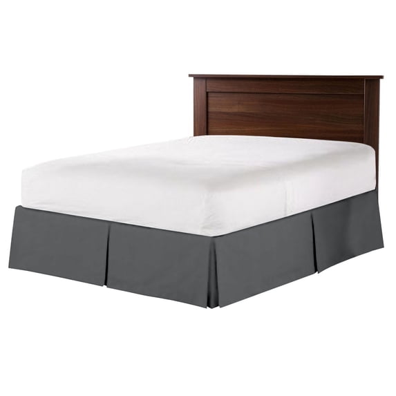 CCNY 12" Inch Drop Pleated Bed Skirt Olympic Queen Size 100% Microfiber Made Dark Grey with Split Corners Bedskirts