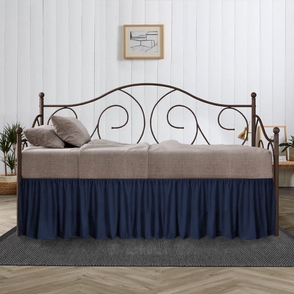 CCNY 12 Inch Drop Twin Size Day Bed Skirt Navy Blue Ruffled Pattern - Microfiber Made