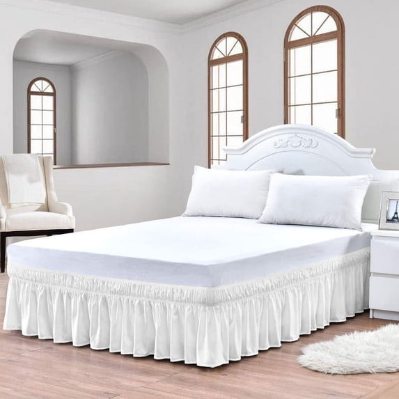 CCNY 12" Inch Drop Wrap Around Bed Skirt Texas King Size 100% Microfiber Made White Color