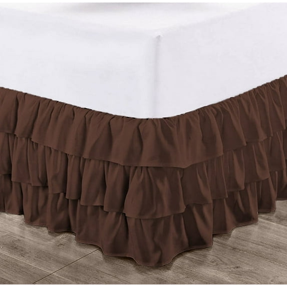 CCNY 14" Inch Drop Multi Ruffled Bed Skirt Short King Size 100% Microfiber Made Chocolate Color