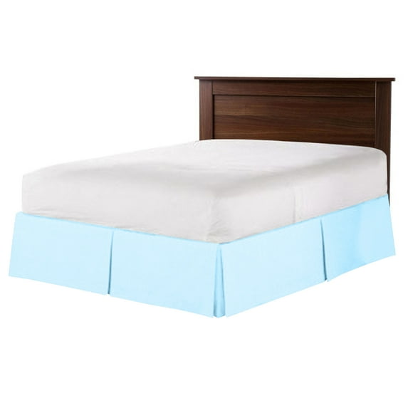 CCNY 14" Inch Drop Pleated Bed Skirt Short King Size 100% Microfiber Made Light Blue with Split Corners Bedskirts
